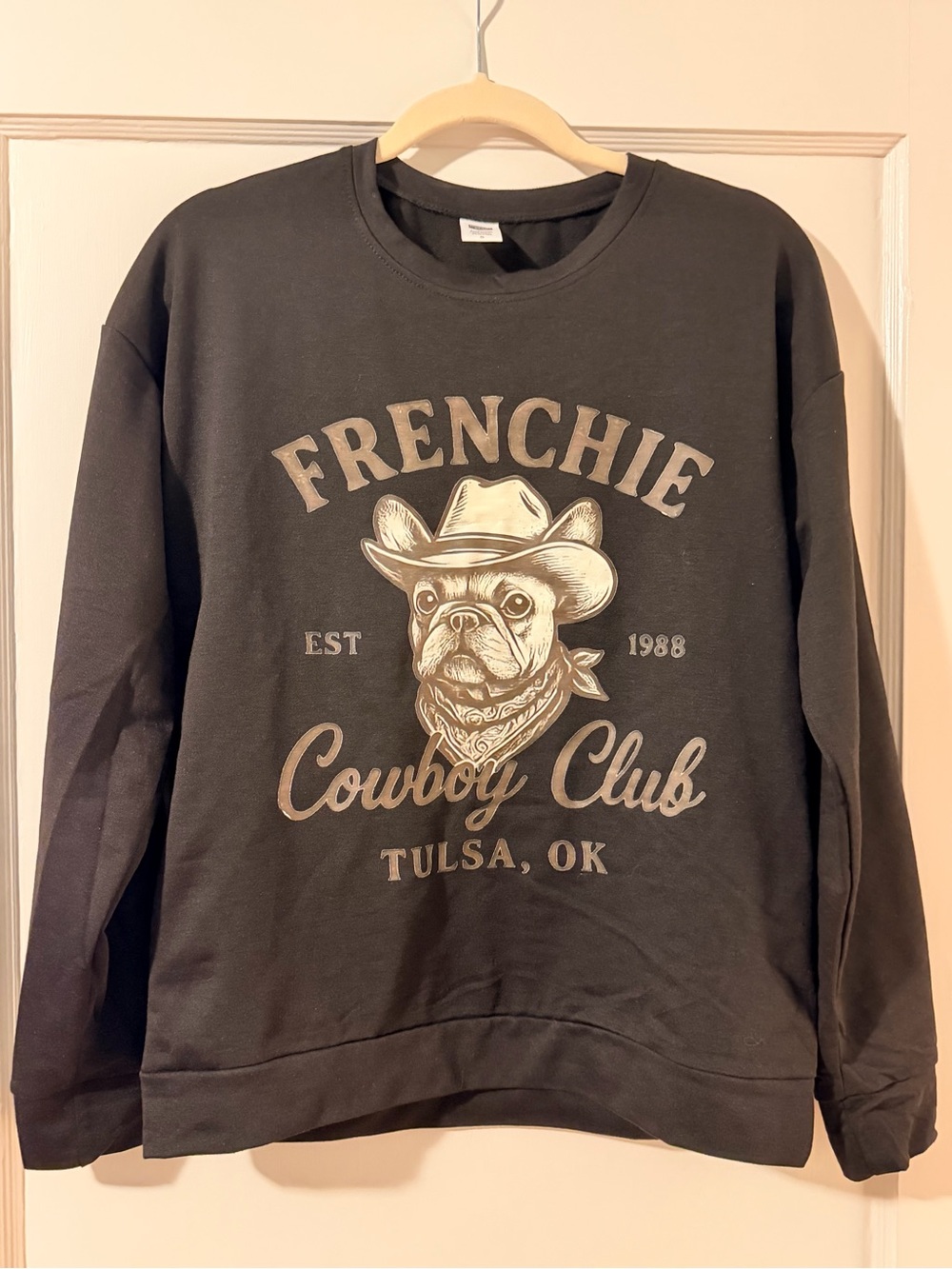 Frenchie Cowboy Club Black Crewneck Sweatshirt - Size Small. New!